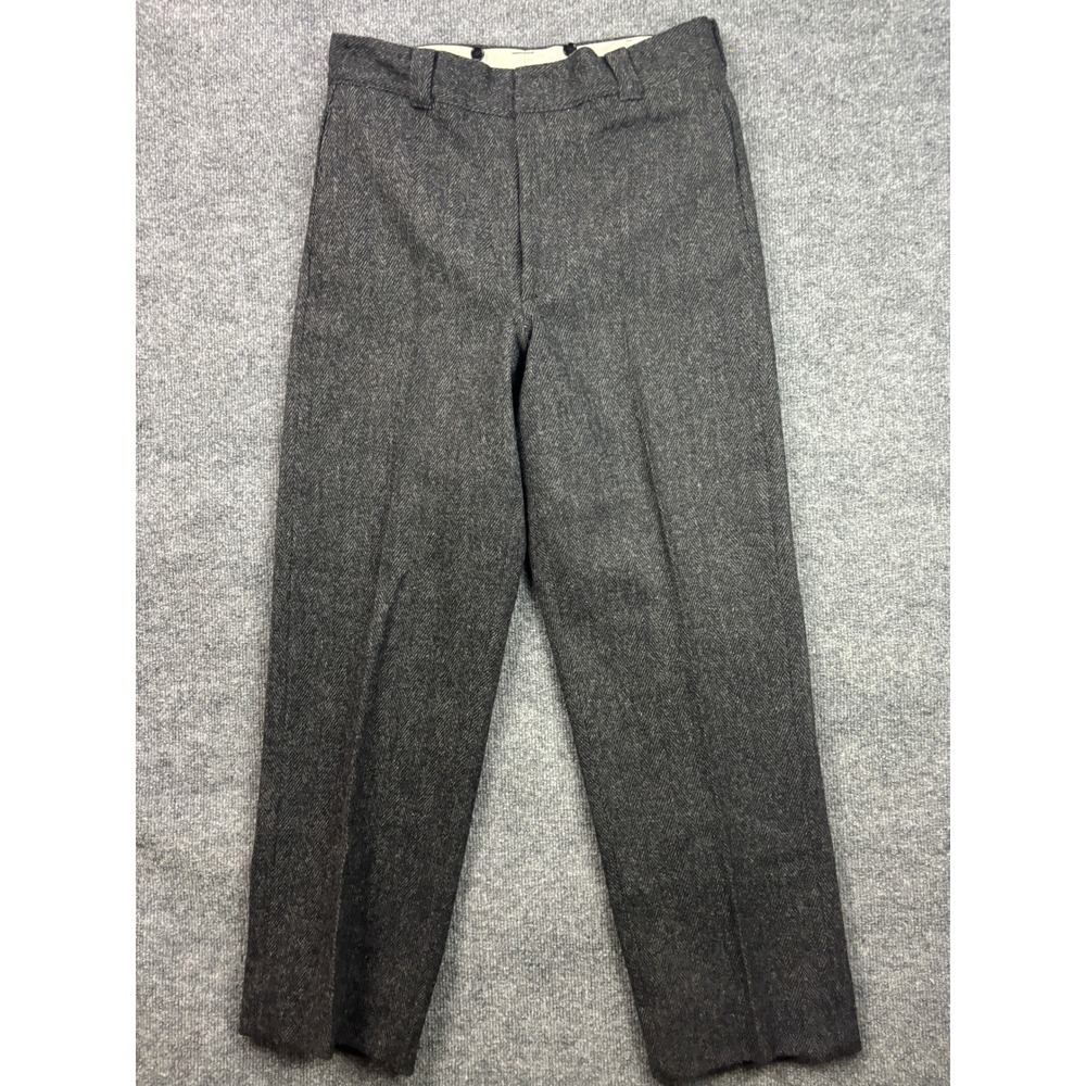 Woolrich Herringbone Trousers Mens 34 Gray Wool Blend Vintage USA Made